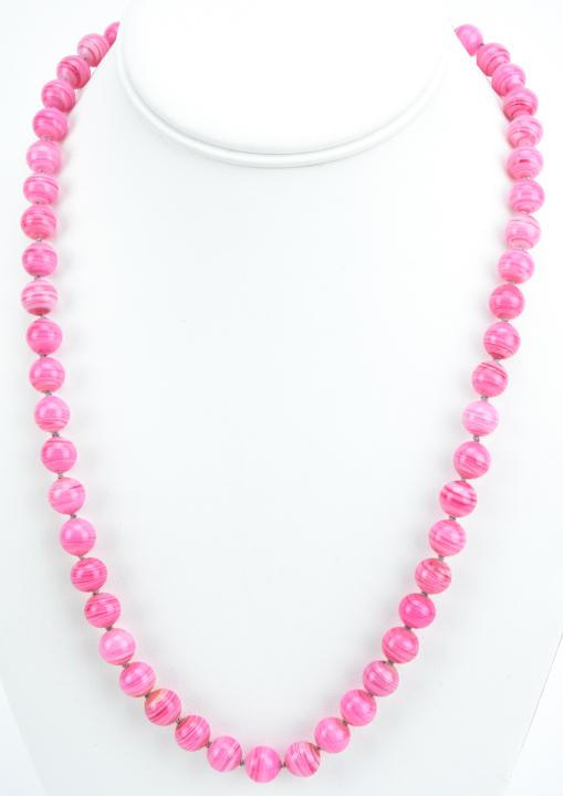 Hand Knotted Pink Art Glass Faux Agate Necklace (1 of 5)