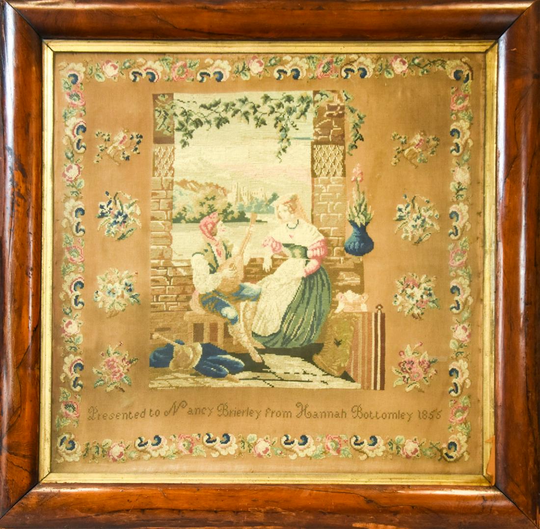 Antique Needle Point Tapestry Scene Young Couple (1 of 10)