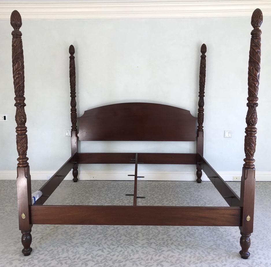 Custom Made Carved Mahogany 4 Poster King Size Bed (1 of 6)