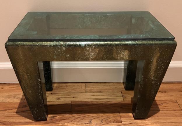 Contemporary Glass Top Carved Silver Green Stool (1 of 4)