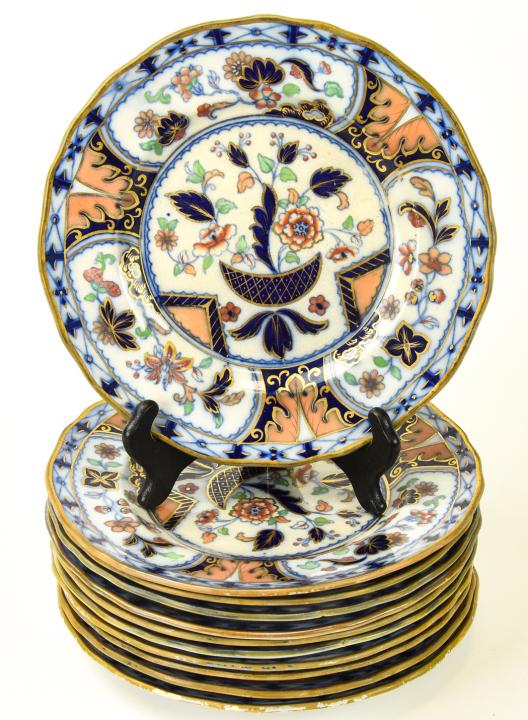 Set Antique Imari Ironstone Porcelain Lunch Plates (1 of 9)