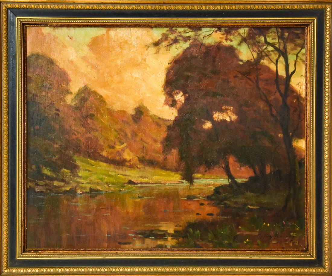 Aston Knight Signed Impressionist River Oil Board (1 of 9)