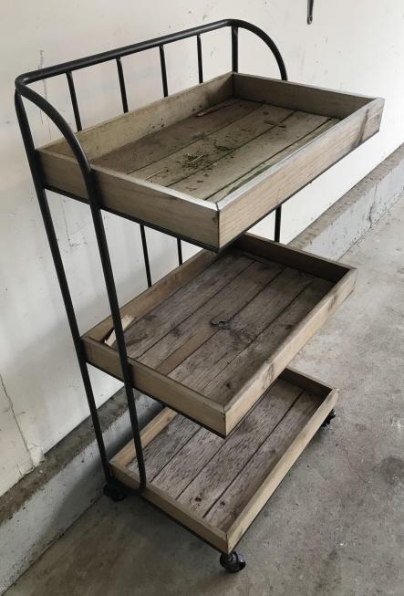 Wrought Iron & Wood Three Tier Etagere Shelf Unit (1 of 3)