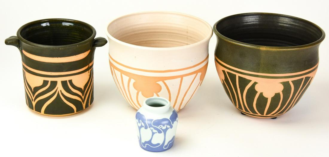 Set 4 Partially Salt Glaze Ceramic Flower Pots (1 of 7)