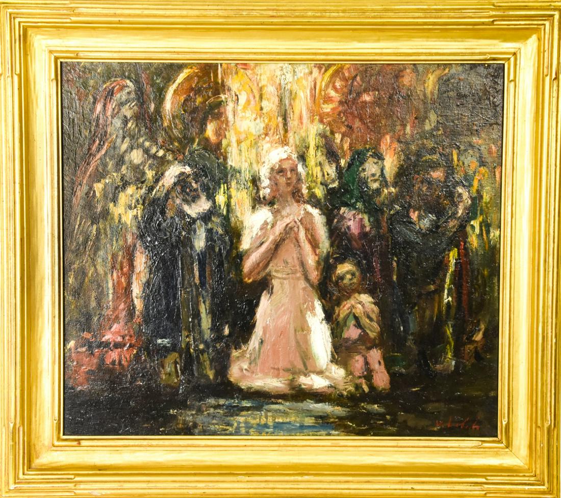 Signed Mid C German Stylized Figurative Painting (1 of 9)