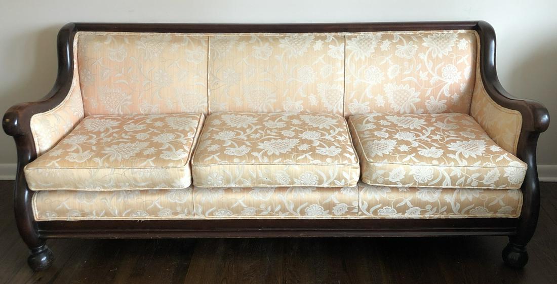 Antique American Empire Carved & Upholstered Sofa (1 of 9)