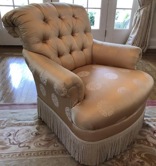 Custom Upholstered Empire Tufted Gold Silk Chair (1 of 6)