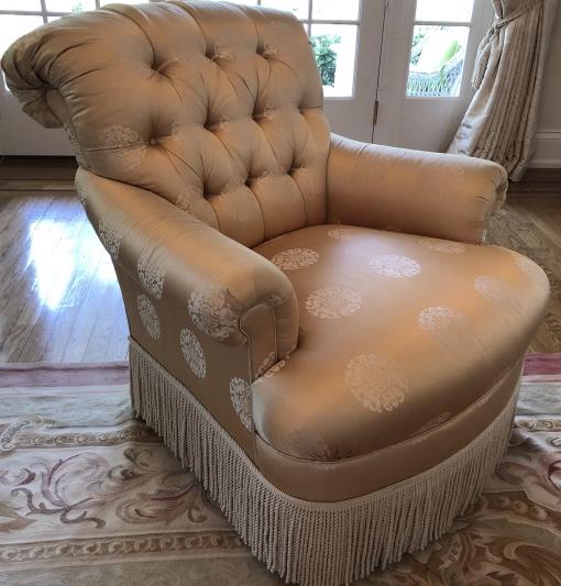 Custom Upholstered Empire Tufted Gold Silk Chair (1 of 6)