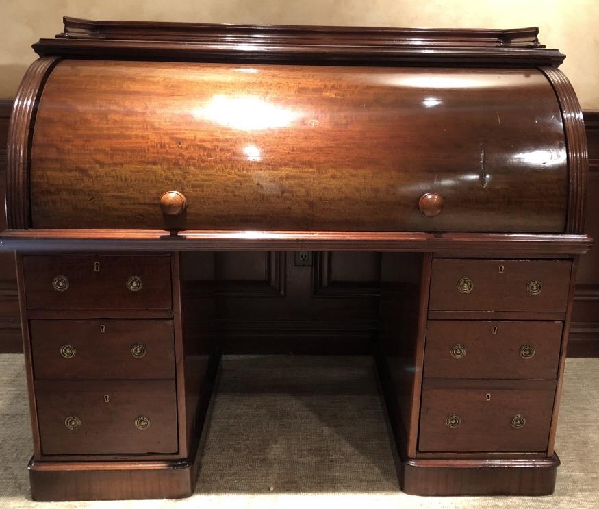 Antique English Polished Mahogany Roll Top Desk (1 of 5)