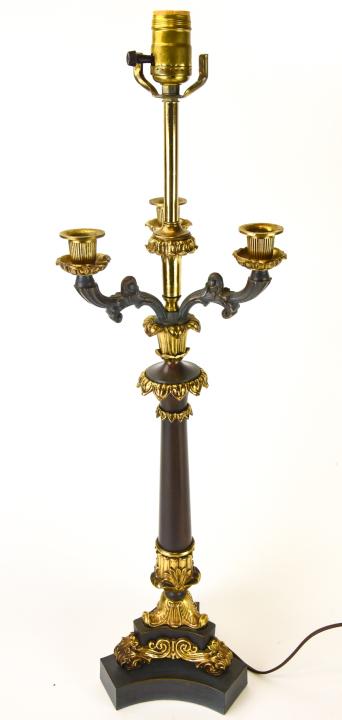 French Empire Bronze & Brass Candelabra Table Lamp (1 of 6)