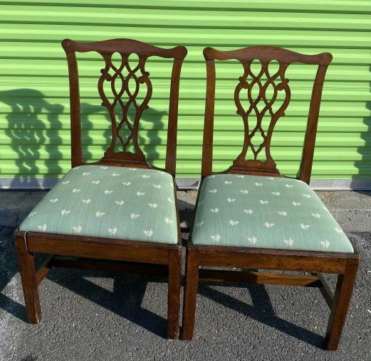 Pair Chippendale Style Upholstered Side Chairs (1 of 8)