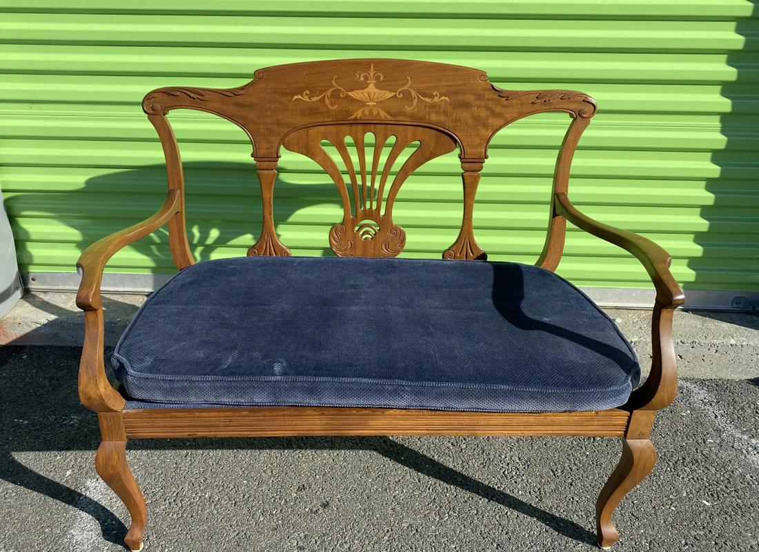 French Provincial Inlaid Pierced Back Settee (1 of 10)