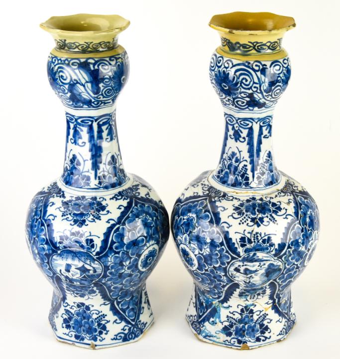 Pair Antique Delft Porcelain Blue & White Vases (1 of 9)