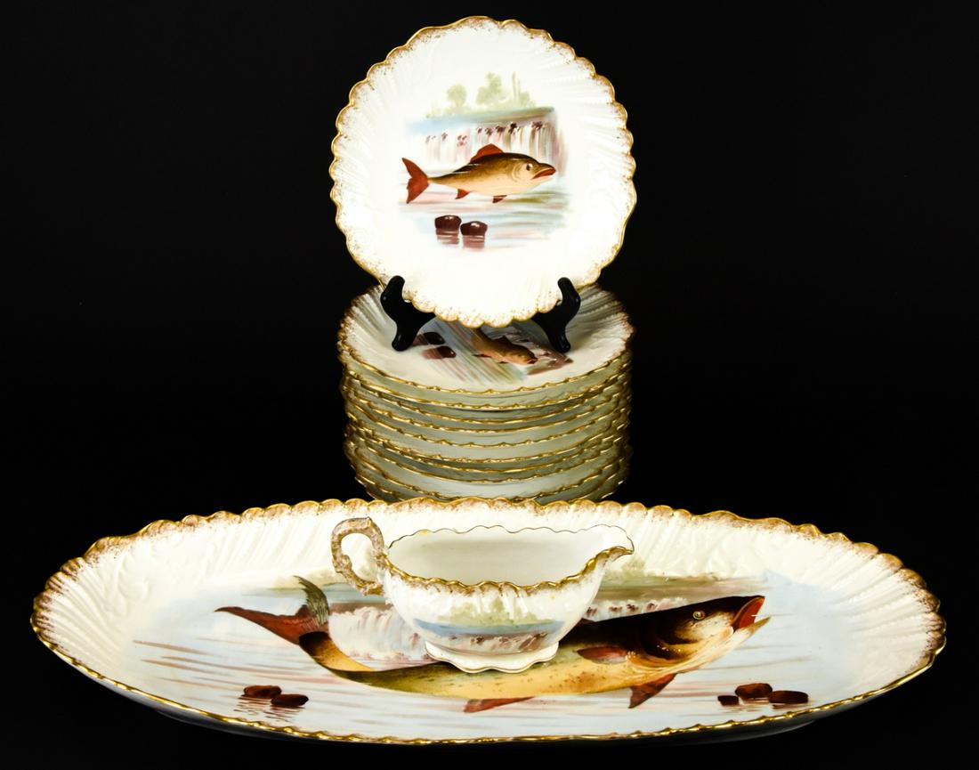 Limoges Hand Painted Scalloped Fish Service (1 of 10)