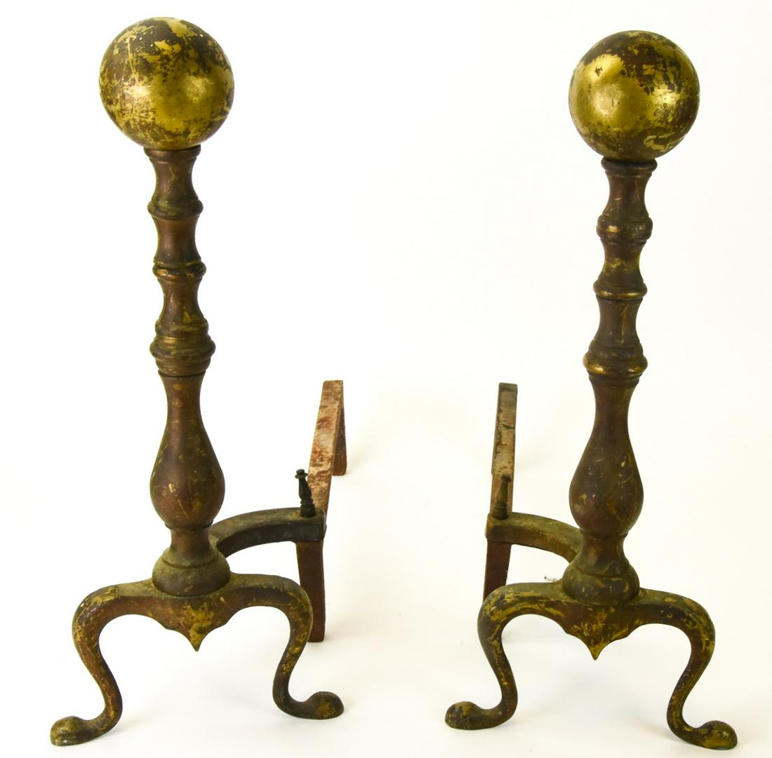 Pair Antique 19th C Dutch Colonial Form Andirons (1 of 7)