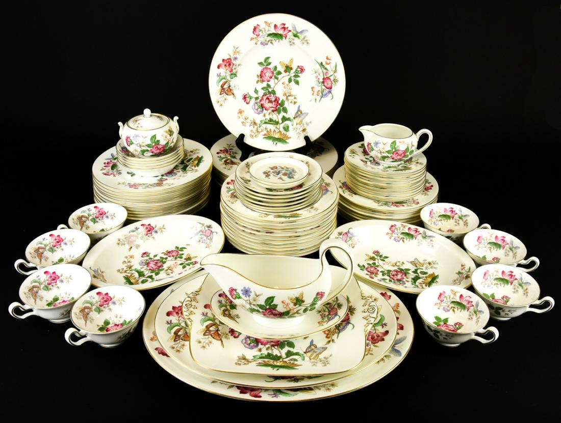 Wedgwood "Charnwood" Bone China Service, 80 Pieces: Wedgwood "Charnwood" Bone China Service, 80 Pieces. Includes 8 dinner plates, 12 lunch plates, 8 salad plates, 11 soup plates, 11 side plates, 5 serving pieces, gravy boat, lidded sugar, creamer, 8 te
