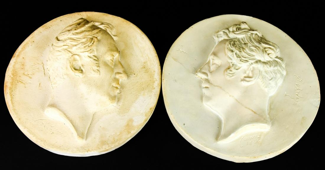 2 Antique Signed Plaster Male Side Profile Plaques (1 of 9)