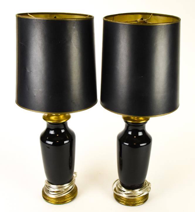 Pair Black Porcelain Vase Form Table Lamps (1 of 7)