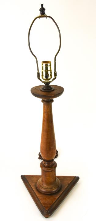 Antique Turned & Carved Wood Table Lamp: Antique Turned & Carved Wood Table Lamp. To finial measures 28 inches high x 10 inches wide x 10 inches deep.