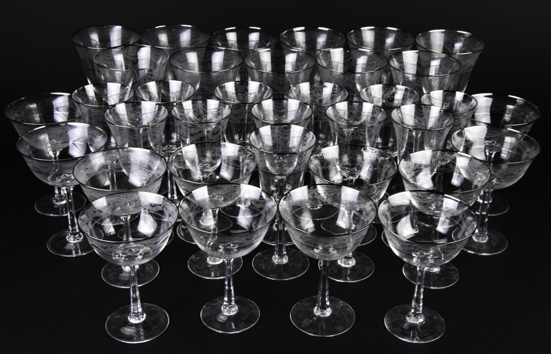 Lenox "Fair Lady" Etched Wine & Champagne Glasses: Lenox "Fair Lady" Etched With Platinum Trim Wine & Champagne Glasses Crystal Stemware. Including 11 red wine glass, 12 champagne glasses & 13 white win glasses. All glasses marked Lenox USA on bottom.