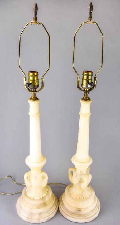 Pair Neoclassical Alabaster Swan Motif Table Lamps (1 of 6)