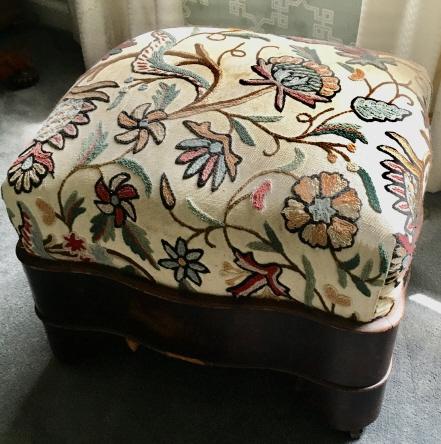 Antique American Empire Crewel Upholstered Ottoman (1 of 4)