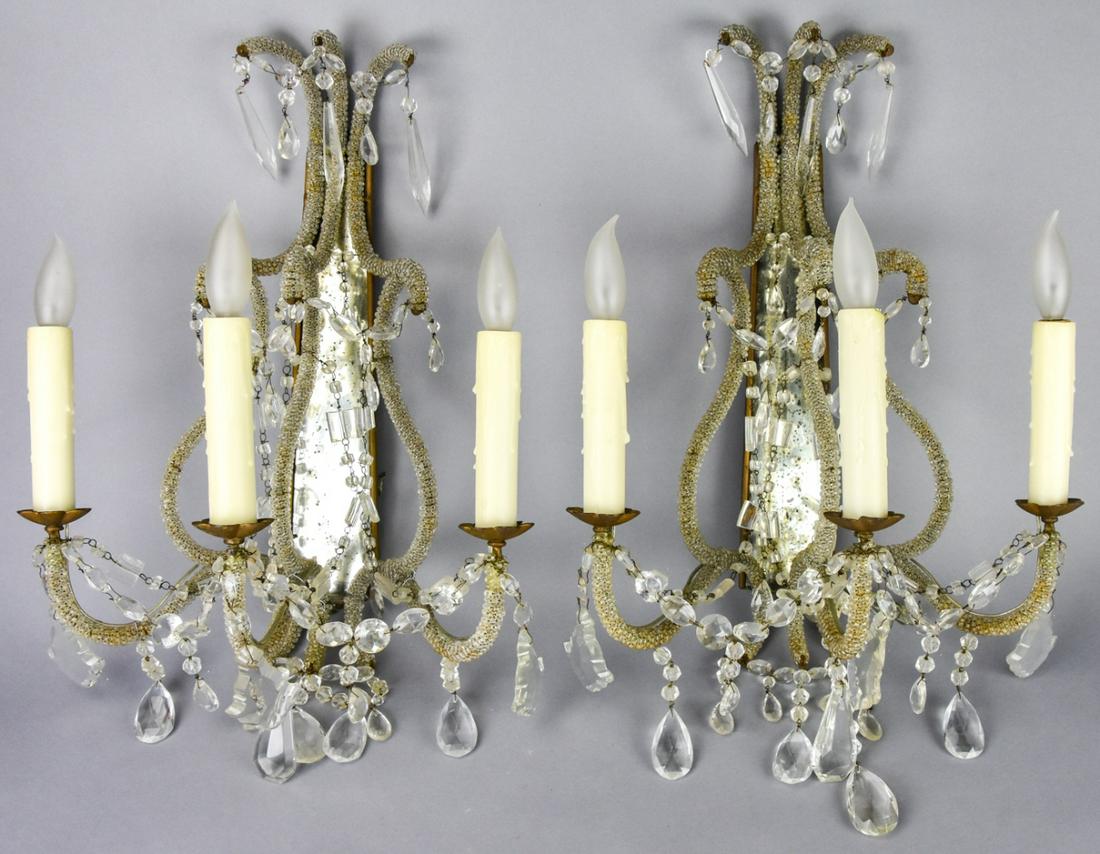 Pair Venetian Glass Mirrored Beaded Sconces (1 of 8)