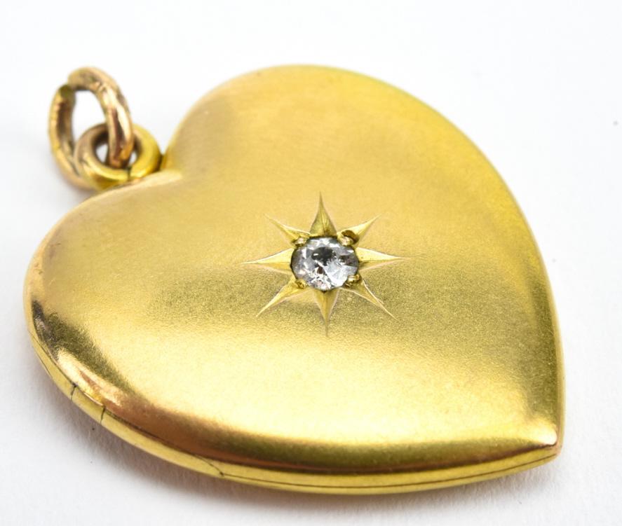 Antique 19th C 14kt Gold & Diamond Heart Locket (1 of 6)