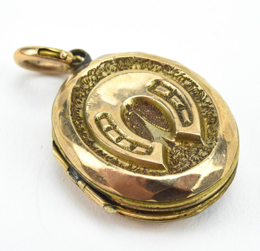 Antique 19th C Gold Locket w Horseshoe on Front (1 of 5)