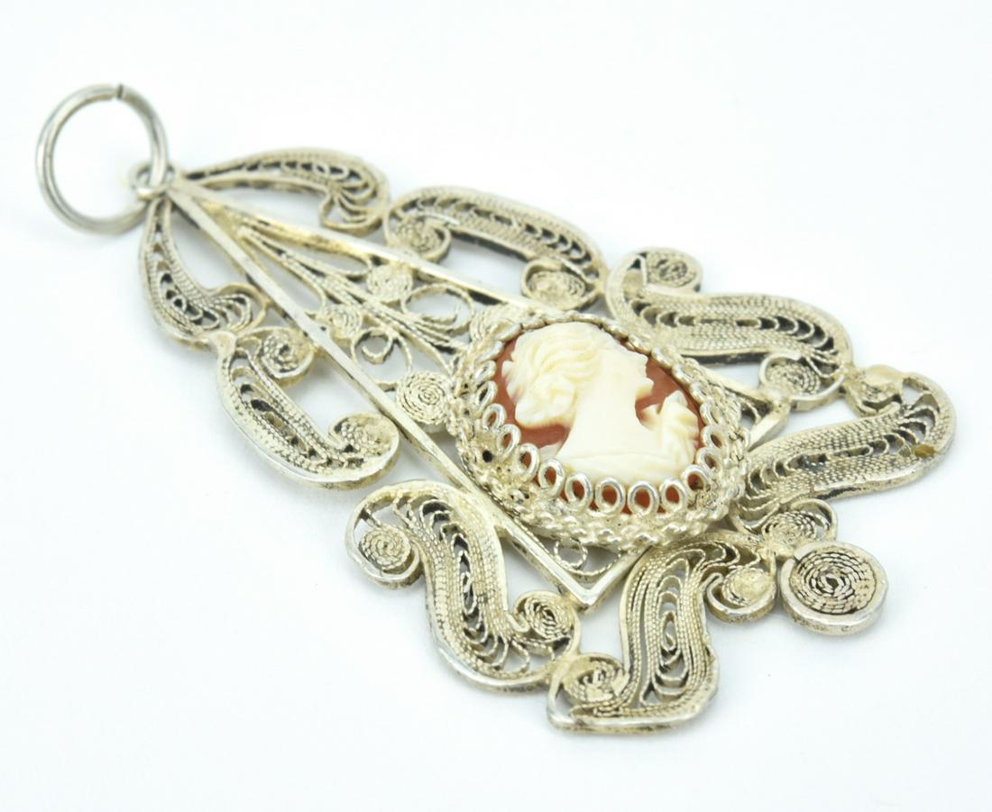 Antique Silver Filigree & Shell Cameo Necklace (1 of 6)