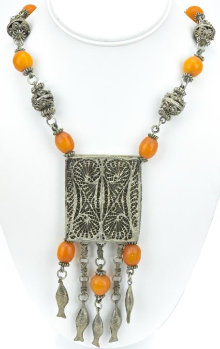 Handmade Silver Filigree & Amber Bead Necklace (1 of 7)