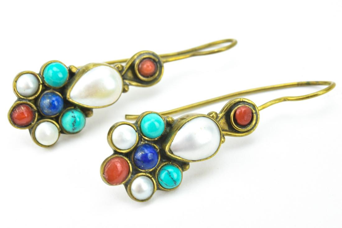 Pair of Mughal Style Earrings w Pearl & Gemstones (1 of 5)