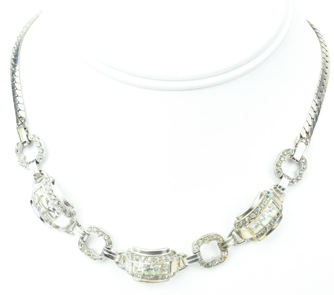 Retro C. 1940s Sterling Silver & Paste Necklace (1 of 6)