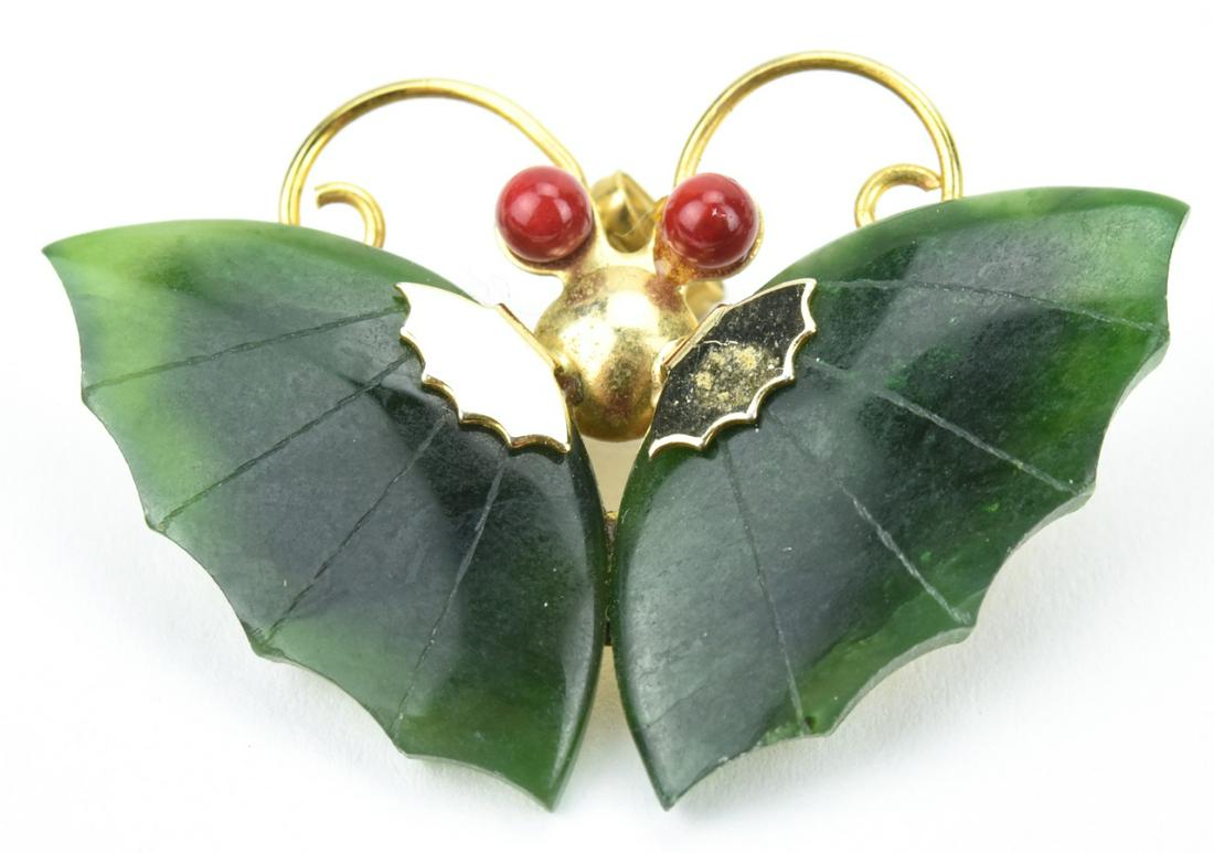 Estate Chinese Green Jade Butterfly Brooch Pin (1 of 6)
