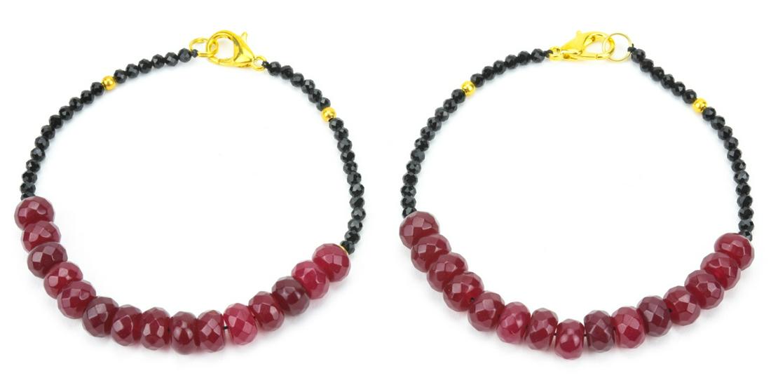 Pair of Faceted Ruby Bead Bracelets w 80 Carats: Pair of Faceted Ruby Bead Bracelets w 80 Carats. Each bracelet has approximately 40 carats of faceted ruby beads. Each measures 8 inches in length. Beads test as Ruby on the Presidium, may be treated