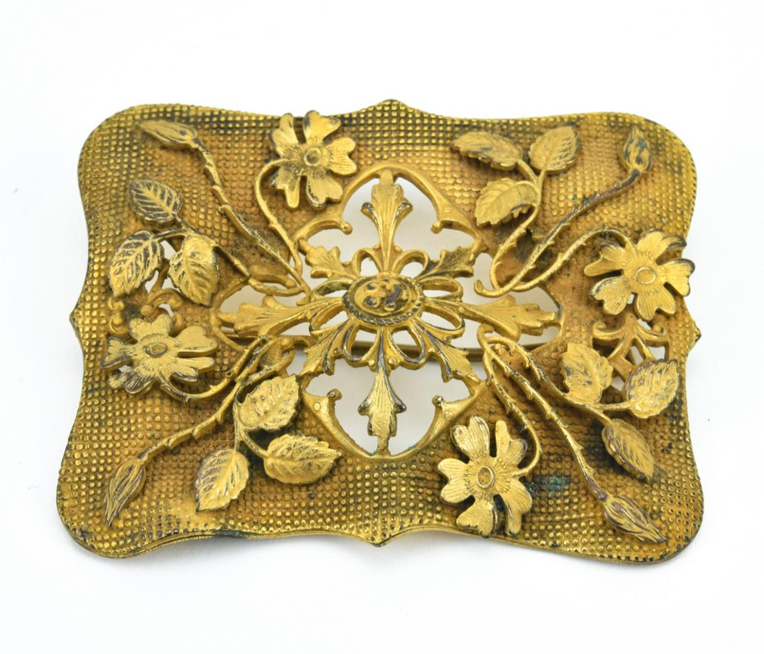 Antique C 1900 Gilt Metal Ormolu Large Brooch (1 of 4)