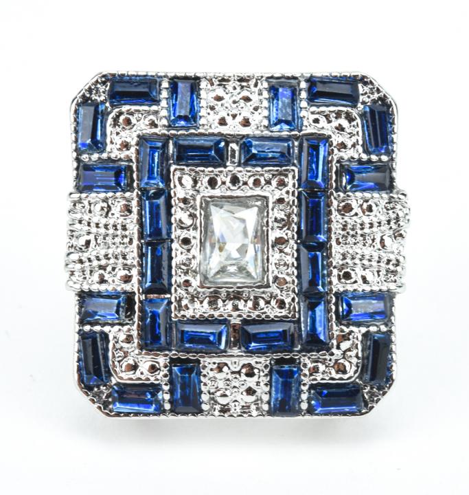 Large Art Deco Style Sapphire & Aqua Paste Ring (1 of 6)