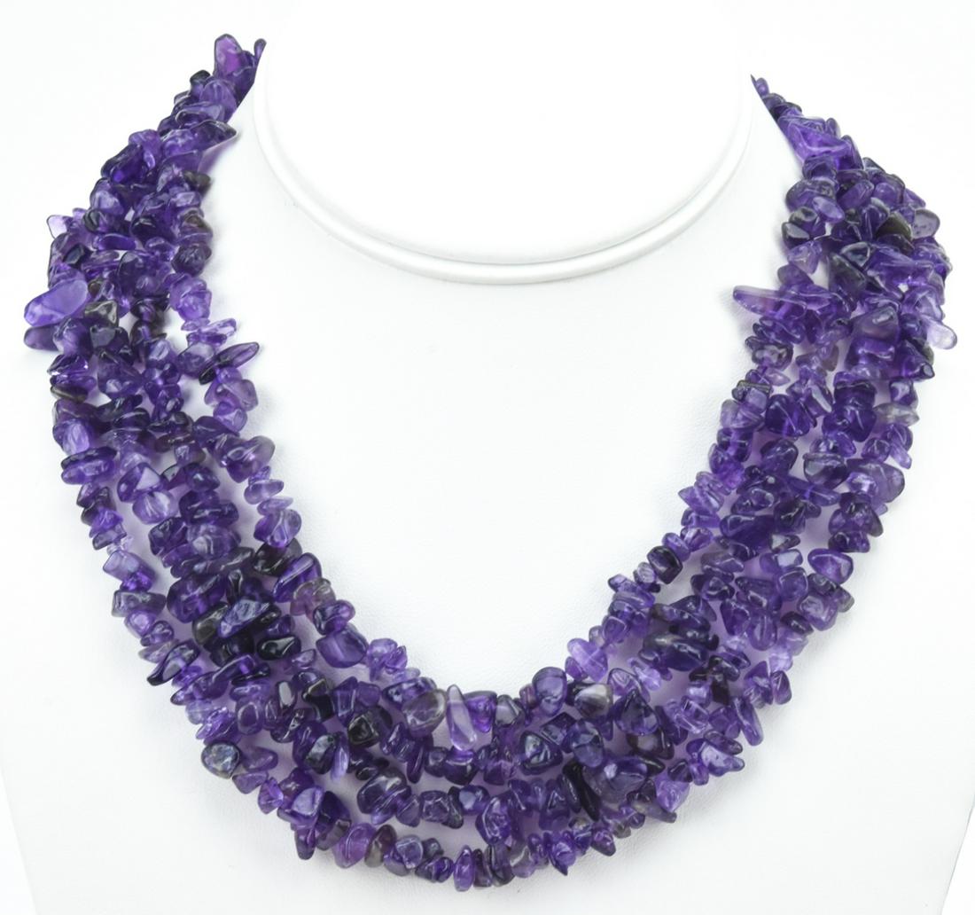 Four Strand Tumbled Amethyst Bead Necklace (1 of 6)
