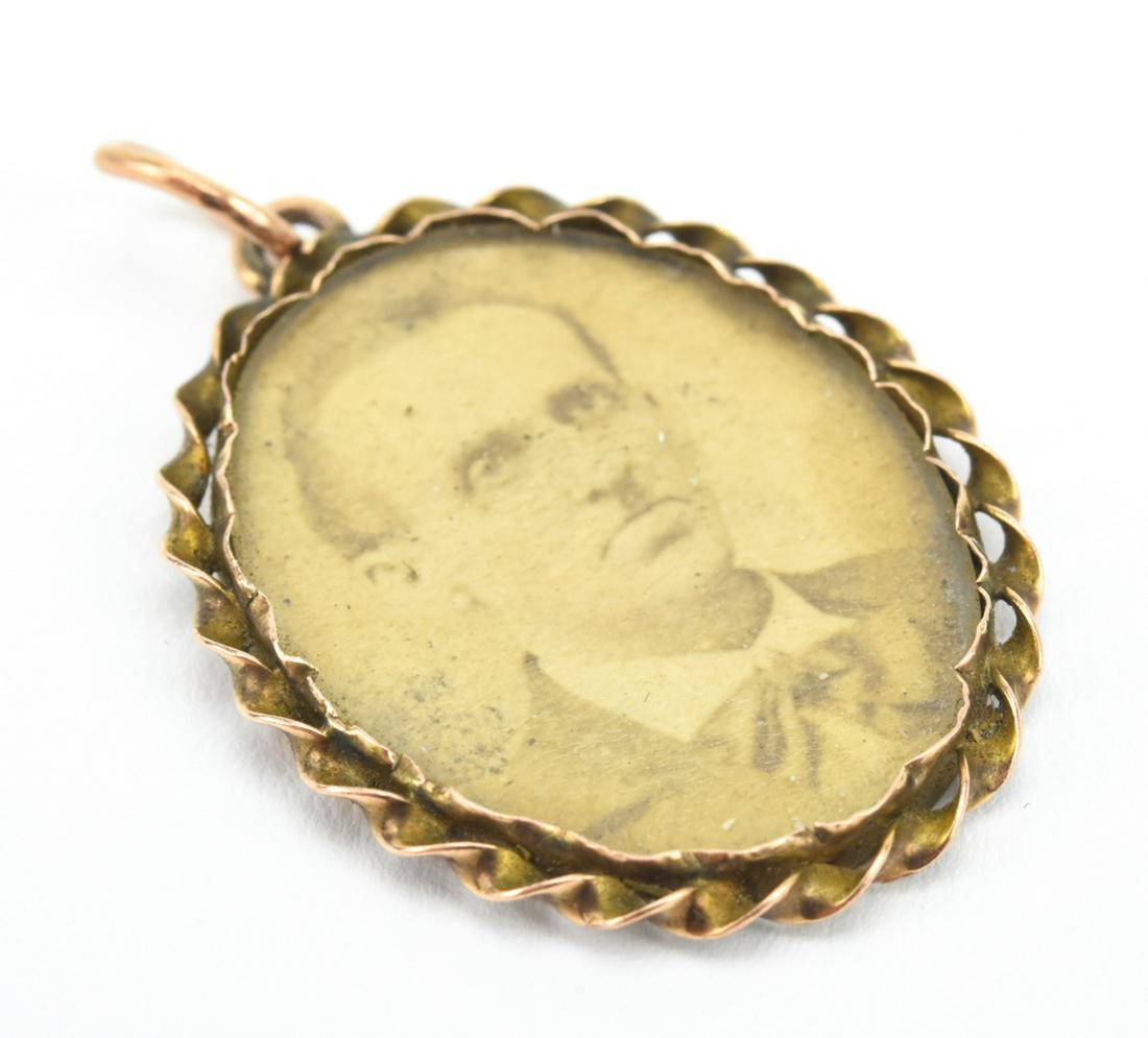 Antique 19th C 14kt Gold Mourning Pendant: Antique 19th C 14kt Gold Mourning Portrait Necklace Pendant. Acid tests as 14kt gold. Measures 1.25 inches in length.