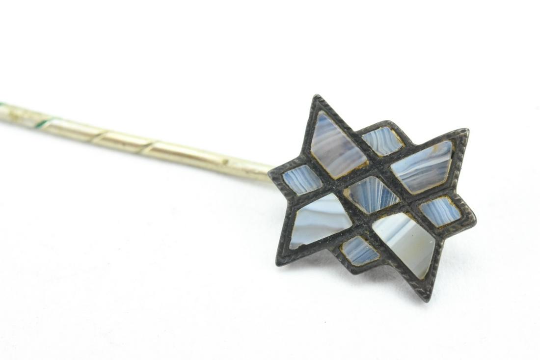 Antique 19th C Montrose Agate Scottish Stick Pin: Antique 19th C Montrose Agate Scottish Stick Pin. Set in silver. Measures 2.75 inches in length.