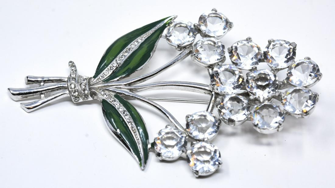 Antique C 1935 Rhodium Plated Paste Floret Brooch (1 of 5)