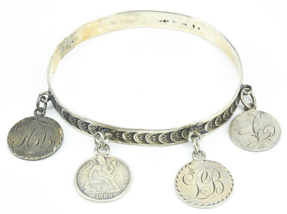 Antique 19th C Sterling Lover's Token Bracelet (1 of 7)