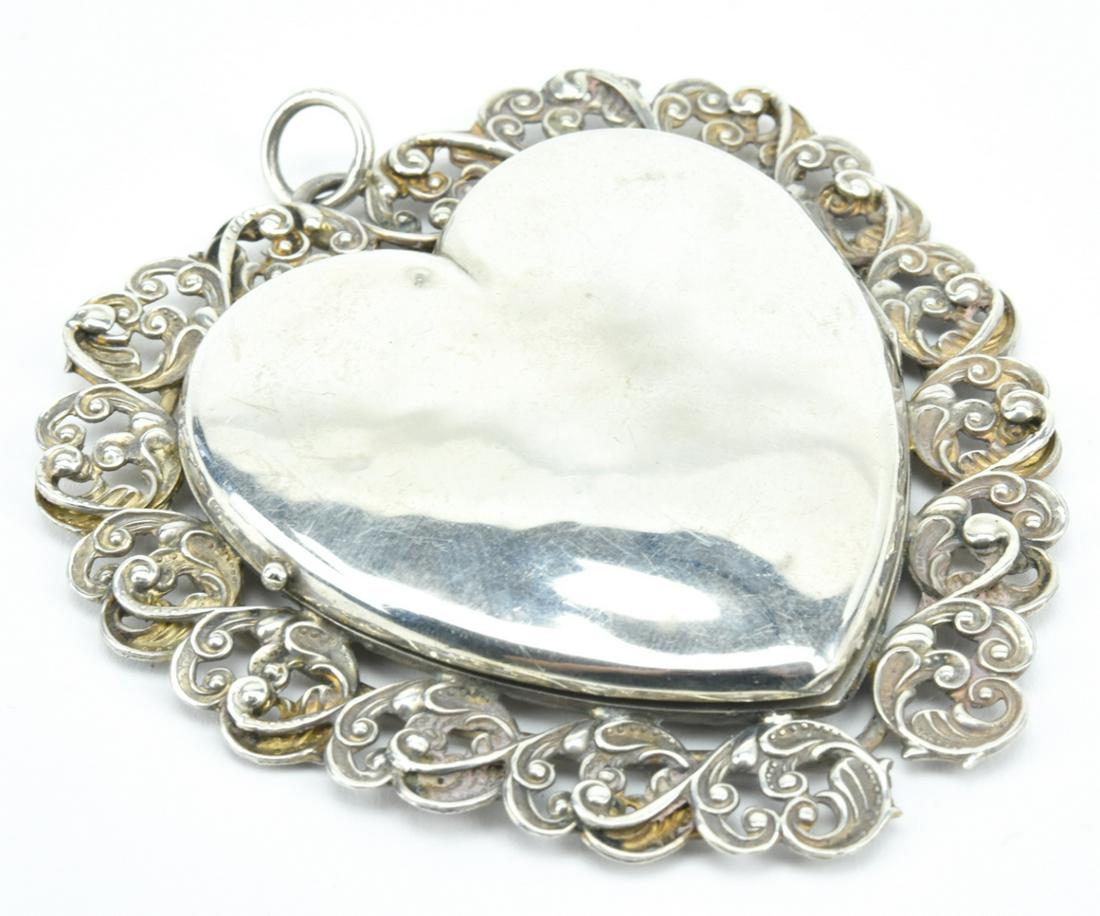 Huge Estate Sterling Silver Heart Locket Pendant (1 of 7)