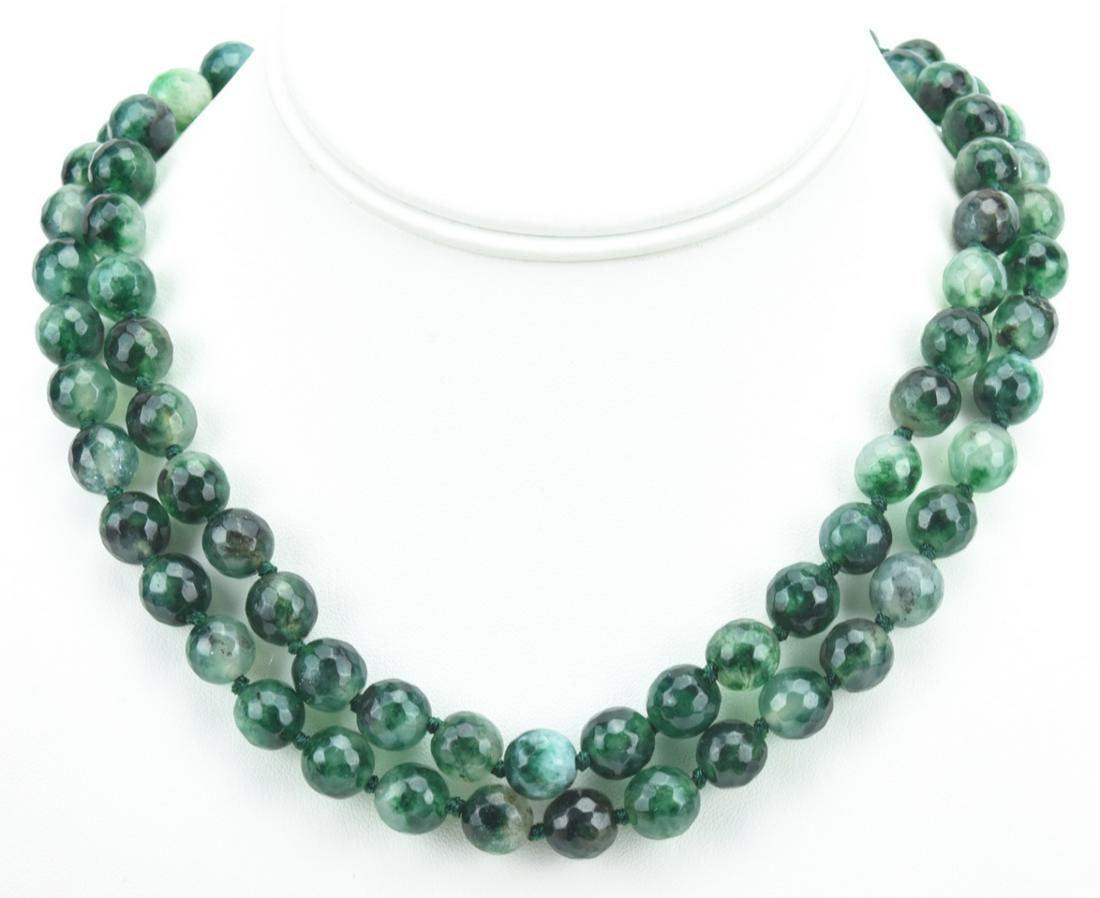 Pair Faceted Green Spinach Jade Necklace Strands (1 of 6)