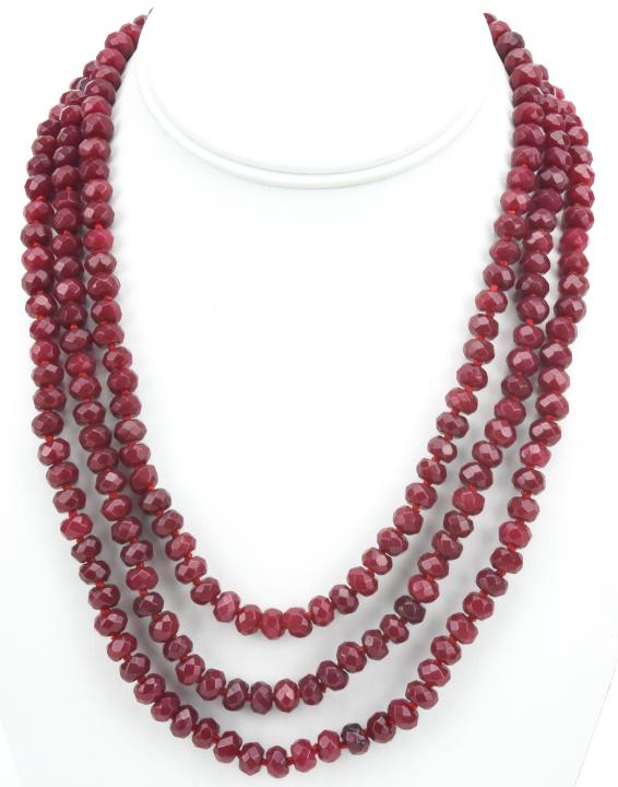 Triple Strand Necklace w 500 Carats of Ruby Beads (1 of 6)