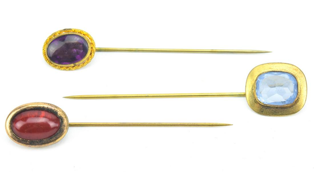 Three Antique 19th C Stick Pins w Large Stones (1 of 10)