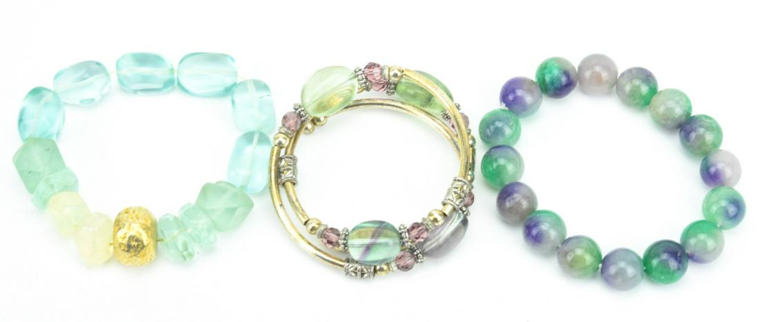 Three Bracelets - Jade, Rock Crystal, Fluorite (1 of 7)