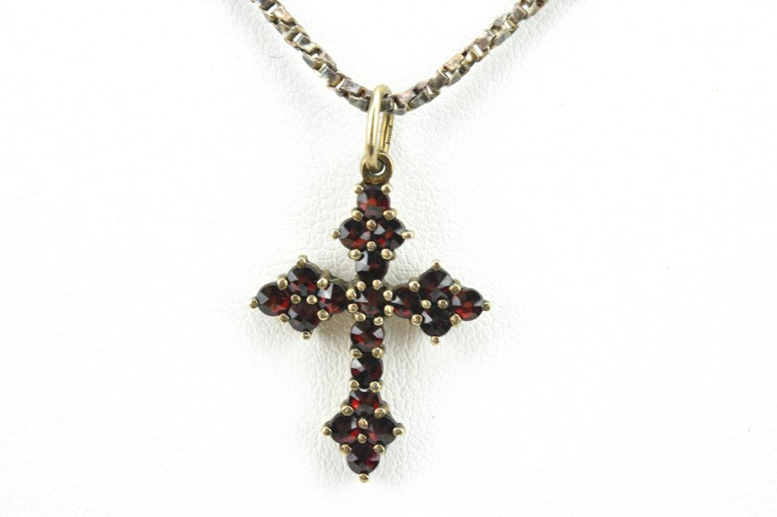 Rose Cut Garnet Cross on Sterling Necklace Chain (1 of 6)