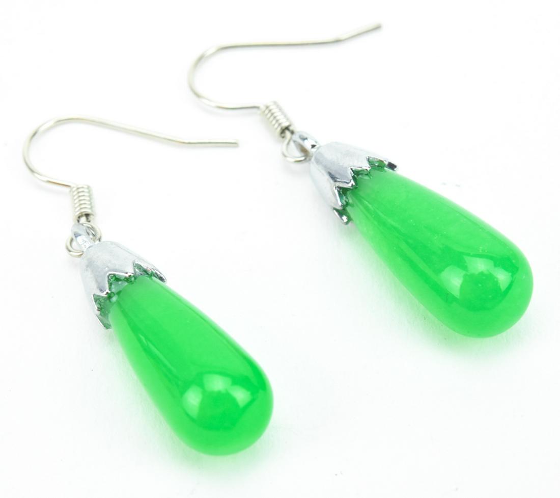 Pair of Nephrite Green Jade Pear Shape Earrings (1 of 6)