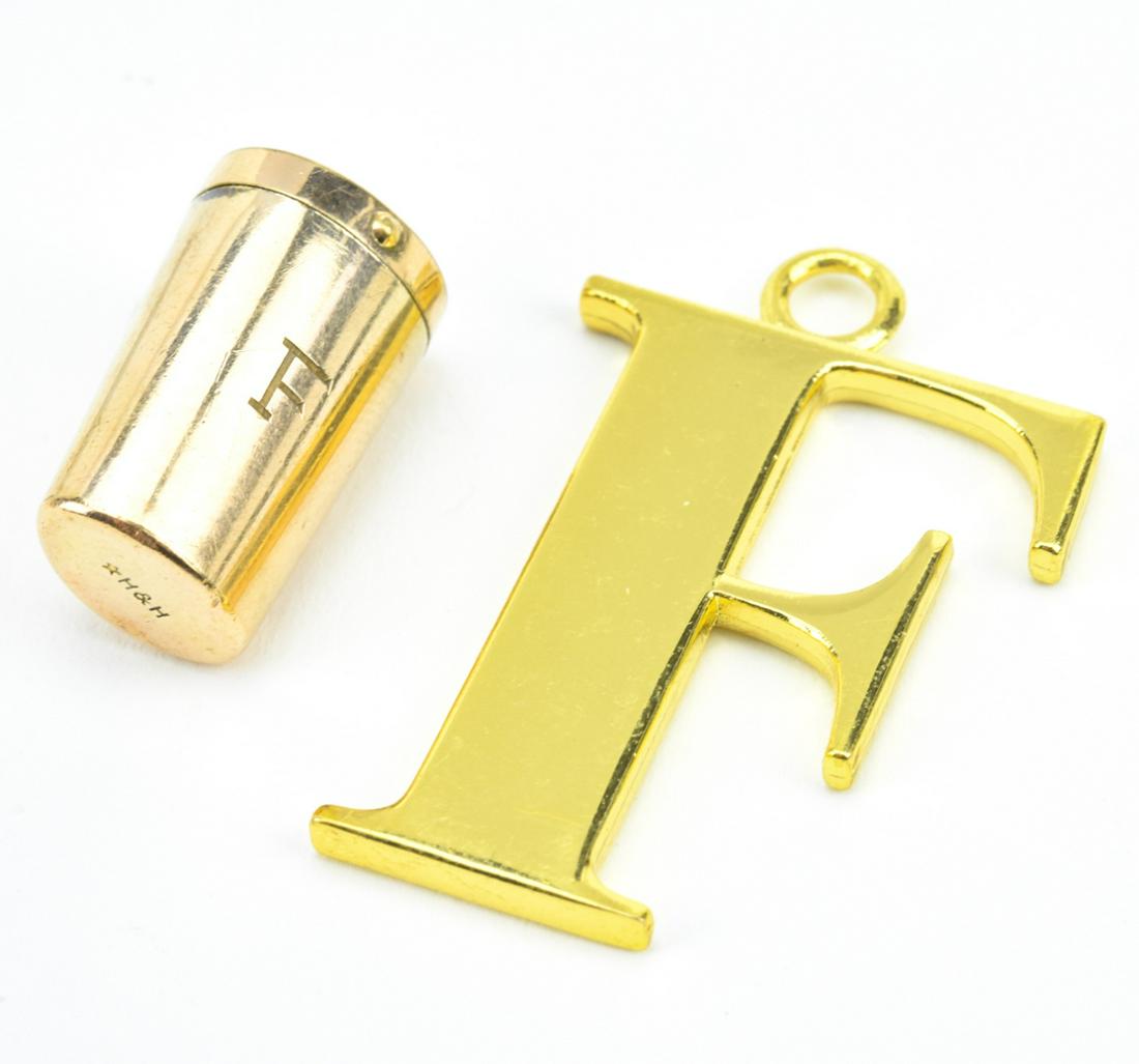 Antique Pill Box Pendant w Letter F Monogram (1 of 7)